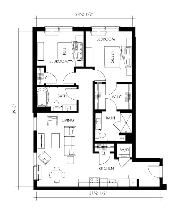 Floor Plan  Beta1T Floor Plan at 1010 Apartments, Allentown, PA, 18101
