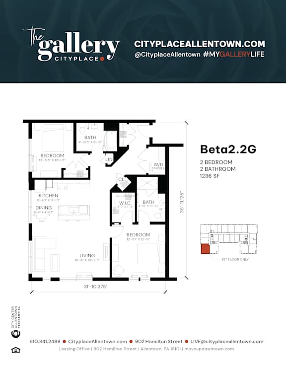 2 bed 2 bath E at The Gallery Apartment Homes Apartments, Pennsylvania, 18101