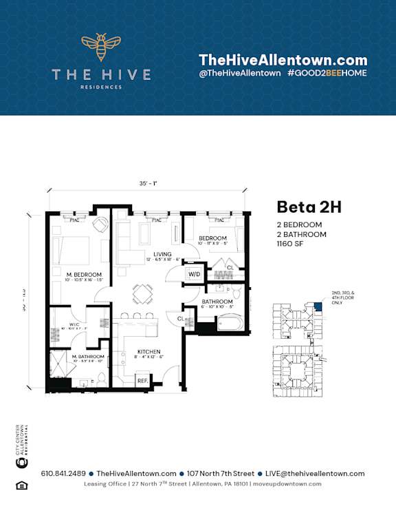 2 bedroom 2 bathroom A at The Hive Apartments, Allentown, PA, 18101