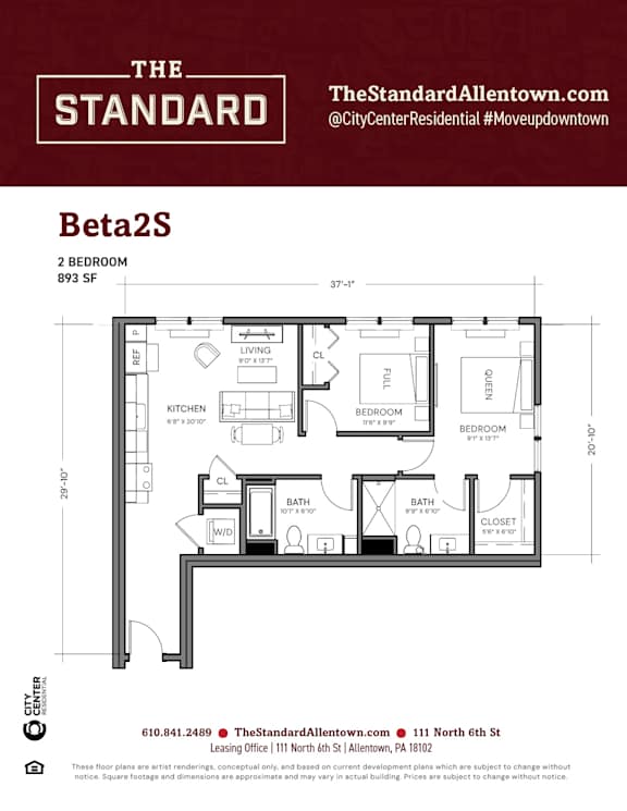 Beta2S Floor Plan at The Standard Apartments, Allentown, PA
