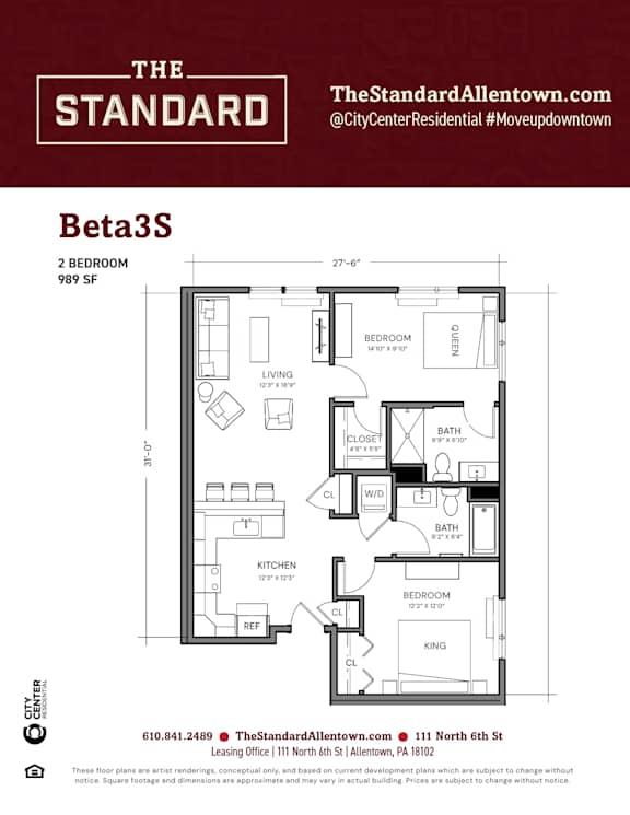 Beta3S Floor Plan at The Standard Apartments, Allentown, 18101
