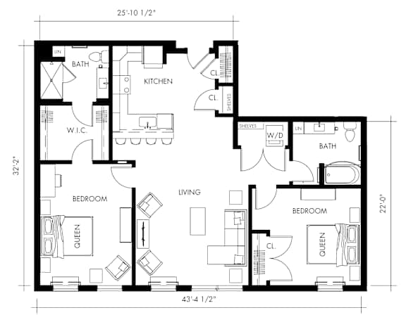 Floor Plan  Beta3T Floor Plan at 1010 Apartments, Pennsylvania