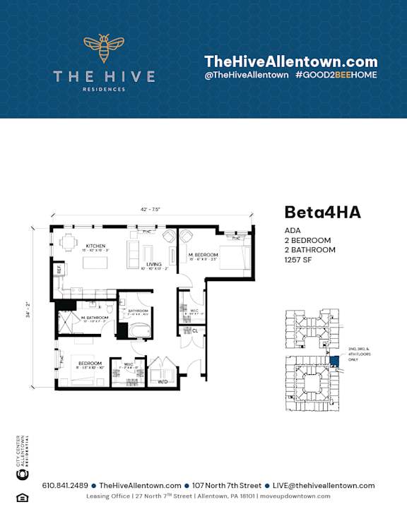 1 bedroom 1 bathroom G at The Hive Apartments, Allentown, Pennsylvania