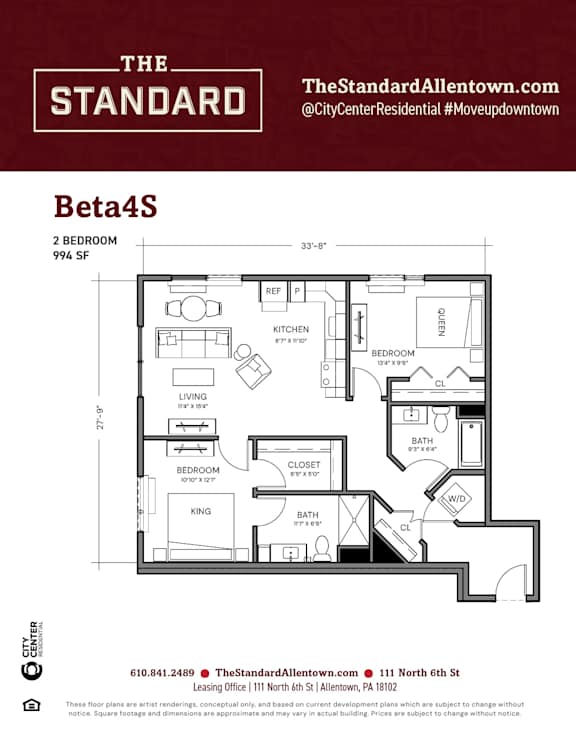 Beta4S Floor Plan at The Standard Apartments, Allentown, Pennsylvania