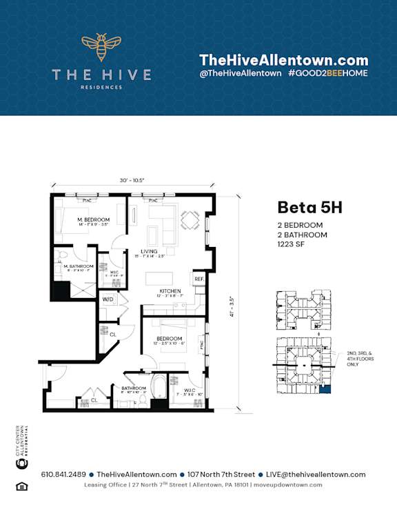 2 bedroom 2 bathroom B at The Hive Apartments, Allentown, PA