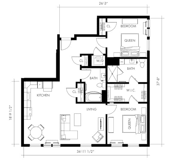 Floor Plan  Beta5T Floor Plan at 1010 Apartments, Allentown, PA, 18101