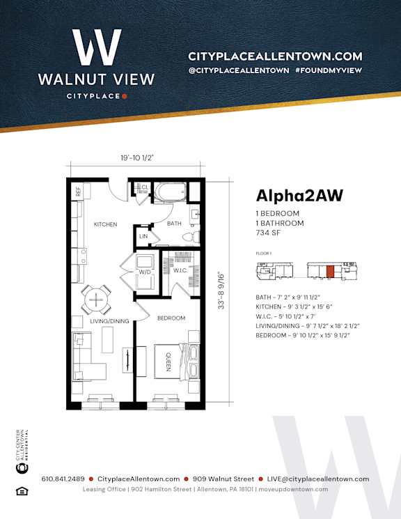 Studio 1 bath E at Walnut View Apartments, Allentown, Pennsylvania