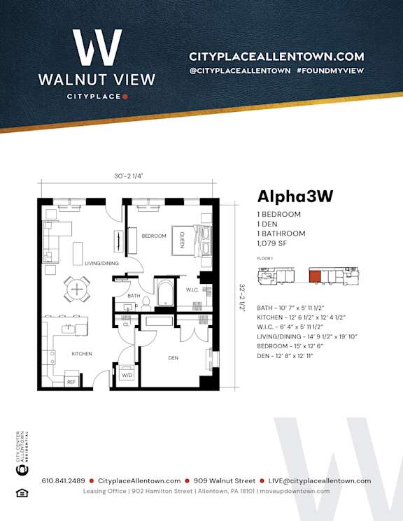 Studio 1 bath C at Walnut View Apartments, Allentown, PA