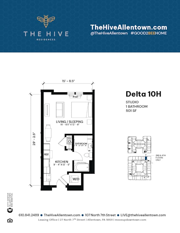 1 bedroom 1 bathroom D at The Hive Apartments, Allentown, PA, 18101