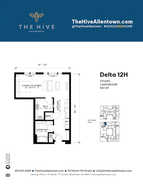 1 bedroom 1 bathroom E at The Hive Apartments, Allentown, PA