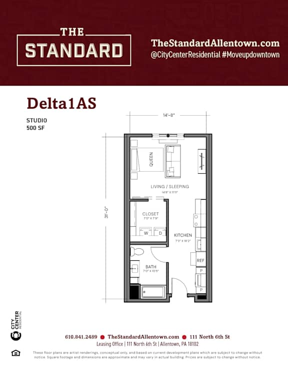 Delta1AS Floor Plan at The Standard Apartments, Pennsylvania