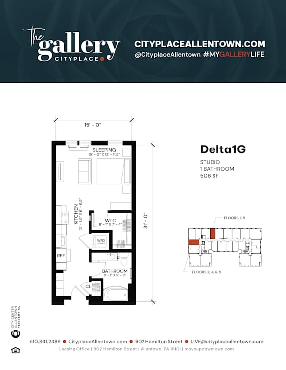 studio 1 bath at The Gallery Apartment Homes Apartments, Allentown