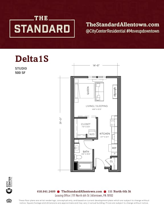 Delta1S Floor Plan at The Standard Apartments, Pennsylvania, 18101