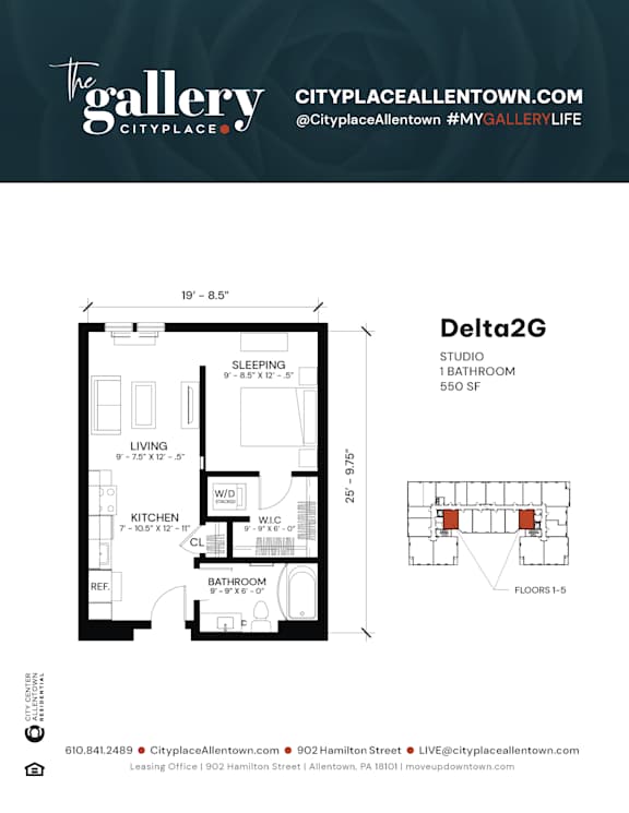 studio 1 bath B at The Gallery Apartment Homes Apartments, Allentown, 18101