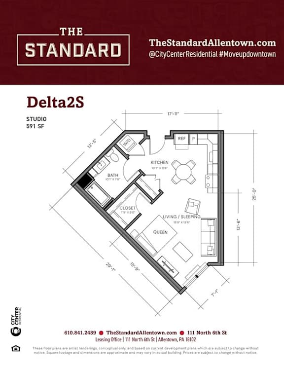 Delta2S Floor Plan at The Standard Apartments, Allentown, PA, 18101
