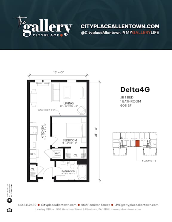 1 bedroom 1 bath A at The Gallery Apartment Homes Apartments, Allentown