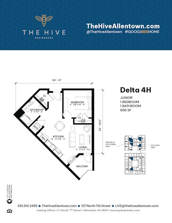 1 bedroom 1 bathroom H at The Hive Apartments, Allentown