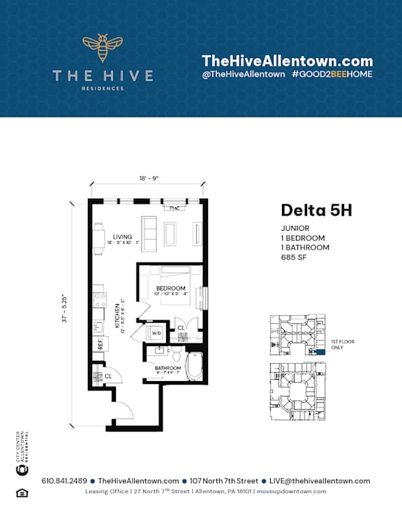 1 bedroom 1 bathroom A at The Hive Apartments, Allentown