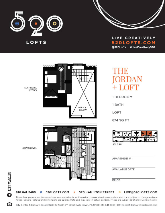 Jordan Loft Floor Plan at 520 Lofts, Allentown
