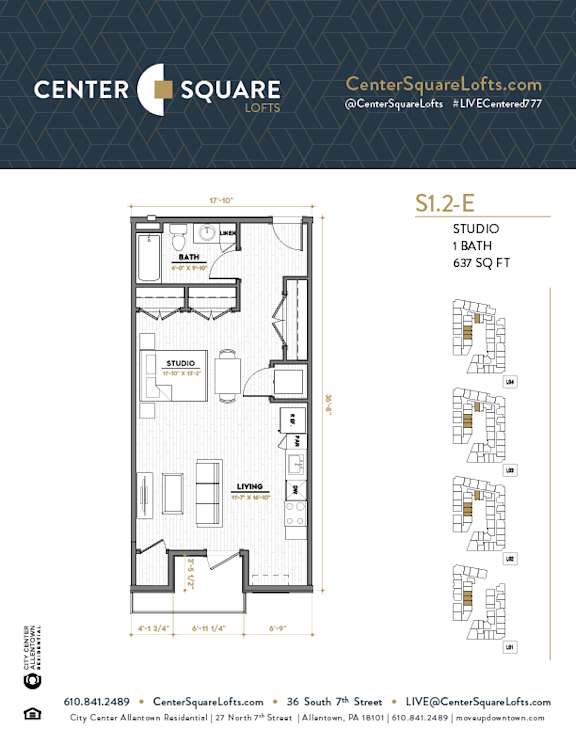 S12E Floor Plan at Center Square Lofts East, Allentown, PA