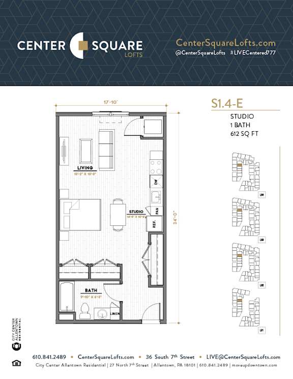 S14E Floor Plan at Center Square Lofts East, Allentown Pennsylvania