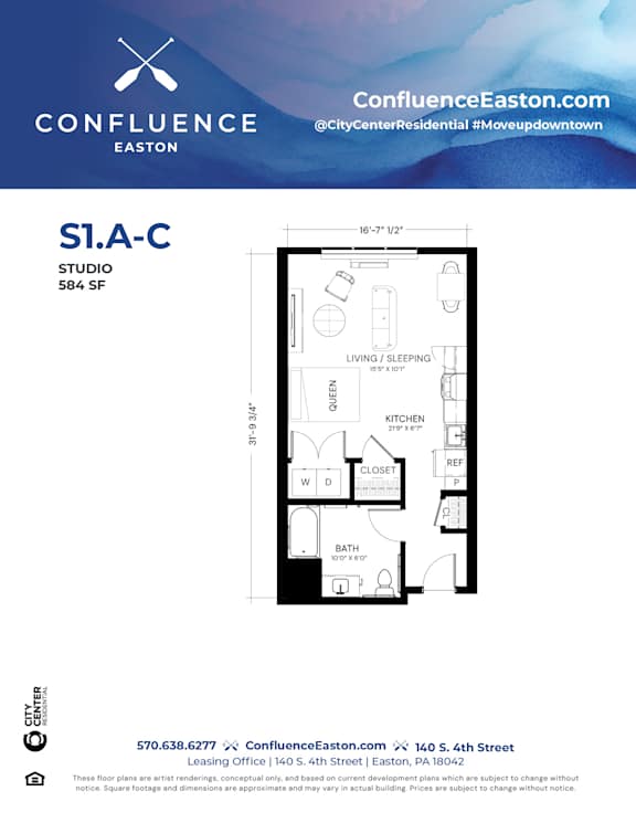 Floor Plan  S1A-C Floor Plan at The Confluence Apartments, Easton, Pennsylvania