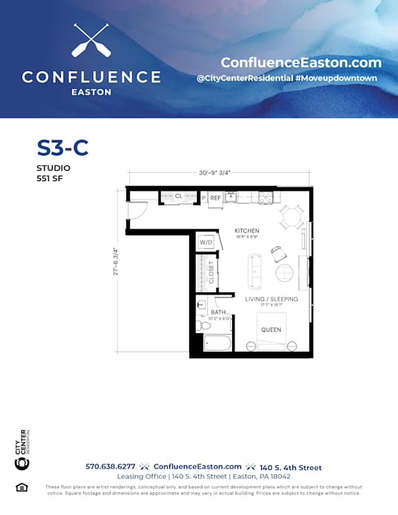 Floor Plan  S3-C Floor Plan at The Confluence Apartments, Pennsylvania