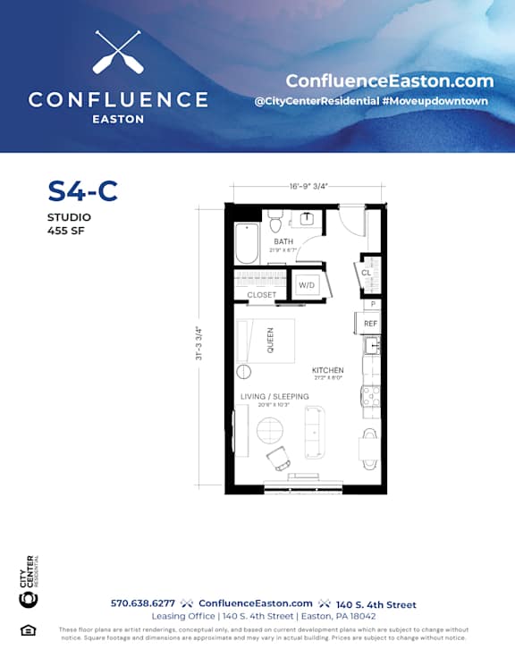 Floor Plan  S4-C Floor Plan at The Confluence Apartments, Pennsylvania, 18042