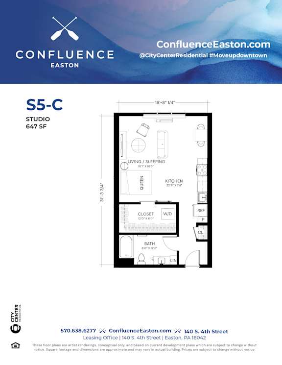 Floor Plan  S5C Floor Plan at The Confluence Apartments, Easton, PA, 18042