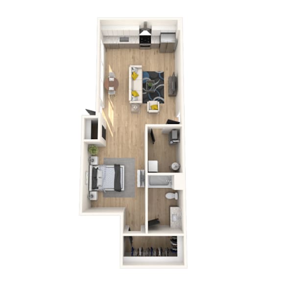 Studio floor plan at apartments in Royal Oak, MI | Main Living Apartments in Royal Oak, MI