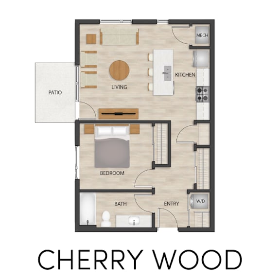 A floor plan of a house layout with the title "Cherry Wood" at the bottom.