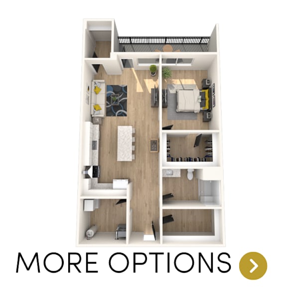 1 bedroom floor plan at apartments in Royal Oak, MI | Main Living Apartments in Royal Oak, MI