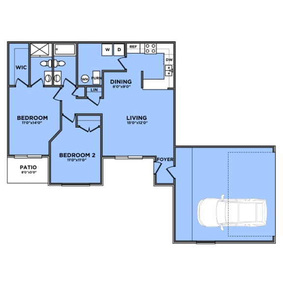 2 bedroom apartments in Novi, MI | Floor plan at River Oaks West Apartments in Novi, MI 48375 ?
