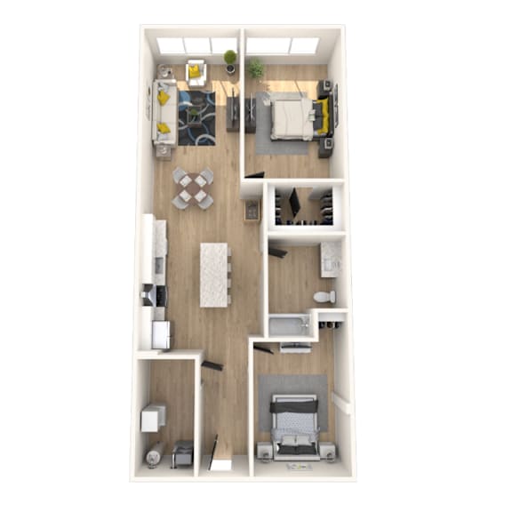 2 bedroom floor plan at apartments in Royal Oak, MI | Main Living Apartments in Royal Oak, MI