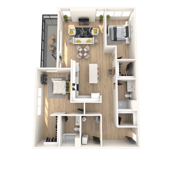 2 bedroom floor plan at apartments in Royal Oak, MI | Main Living Apartments in Royal Oak, MI