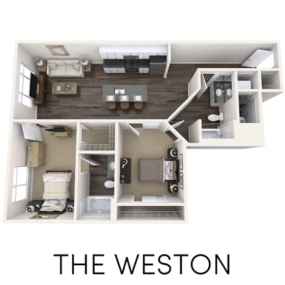 2 bedroom apartment floor plan at Arena Place Apartments in Grand Rapids, MI