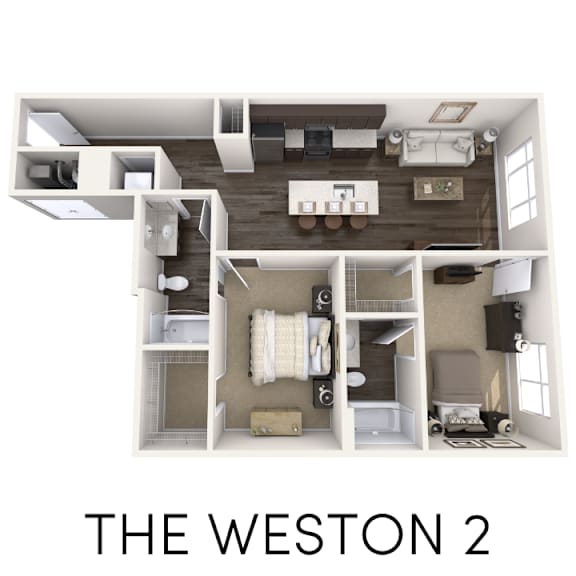 2 bedroom apartment floor plan at Arena Place Apartments in Grand Rapids, MI