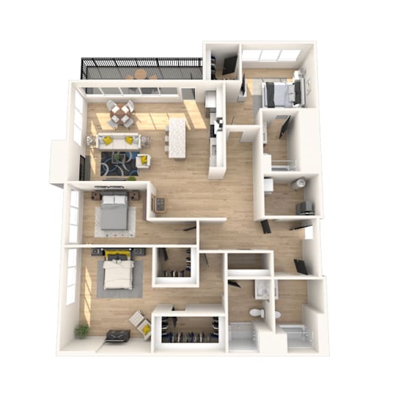 3 bedroom floor plan at apartments in Royal Oak, MI | Main Living Apartments in Royal Oak, MI
