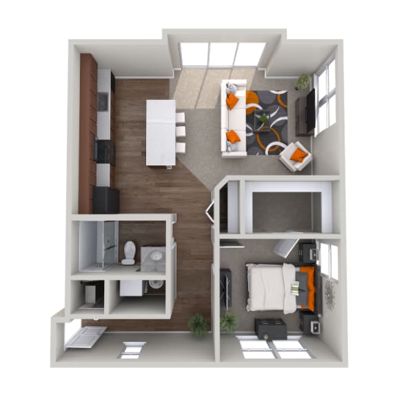 Floor Plan  1 bedroom 1 bathroom floor plan at Beech Townhomes in East Lansing near Michigan State University