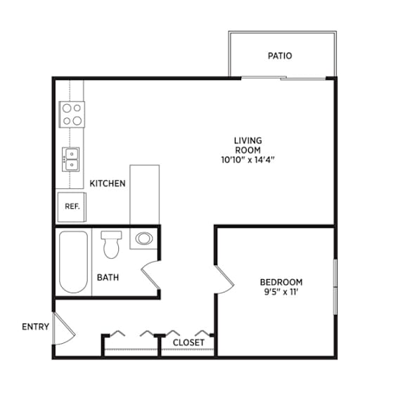 1 bedroom apartment floor plan in East Lansing near MSU | Delta Arms Apartments