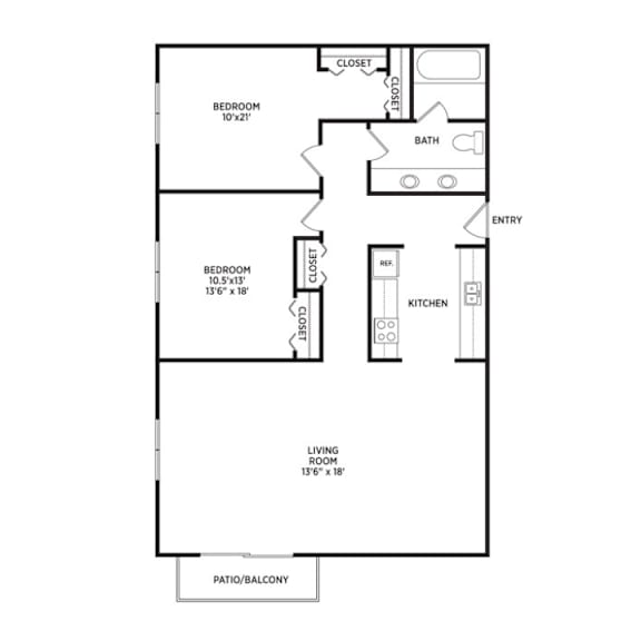 1 bedroom apartment floor plan in East Lansing near MSU | Delta Arms Apartments