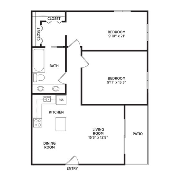 2 bedroom apartment floor plan in East Lansing near MSU | Delta Arms Apartments