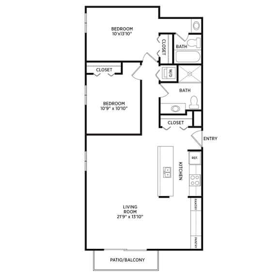 2 bedroom apartment floor plan in East Lansing near MSU | Delta Arms Apartments