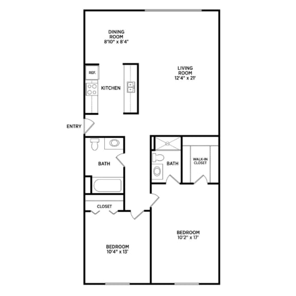 2 bedroom apartment floor plans in East Lansing, MI near Michigan State University | East Knolls