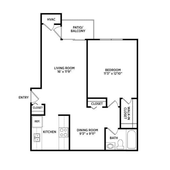 Floor Plan  1 bedroom apartment floor plan in East Lansing near Michigan State University