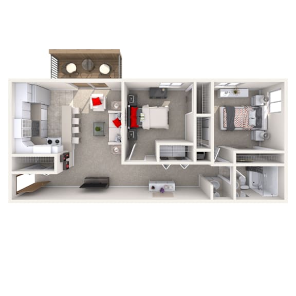 2 bedroom 1 bathroom floor plan at Glenwood Apartments in East Lansing near Michigan State University