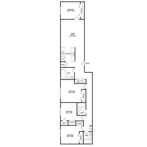 4 bedroom apartment floor plans in East Lansing, MI near Michigan State University | Glenwood
