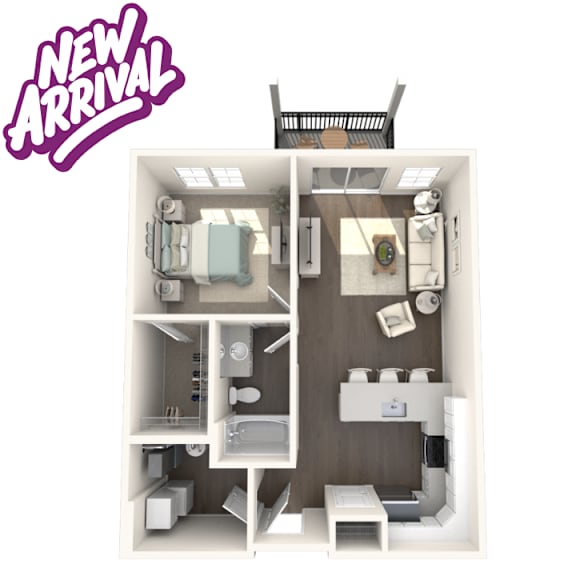 1 bedroom floor plan at Okemos Apartments | Knob Hill Apartments in Okemos, MI