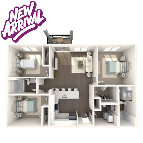 3 bedroom floor plan at Okemos Apartments | Knob Hill Apartments in Okemos, MI