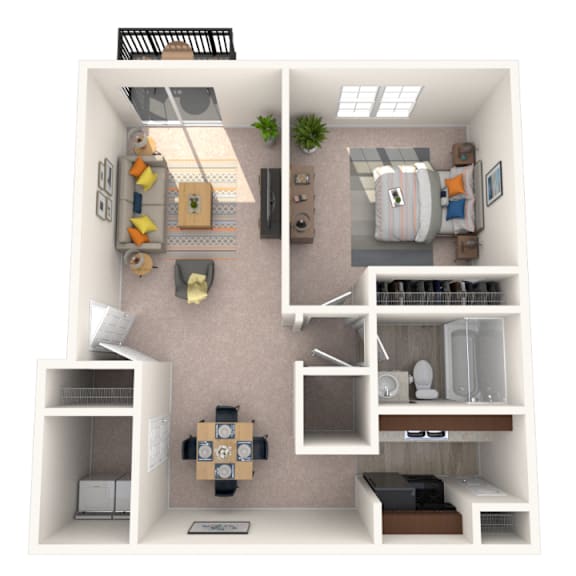 1 bedroom floor plan at Okemos Apartments | Knob Hill Apartments in Okemos, MI
